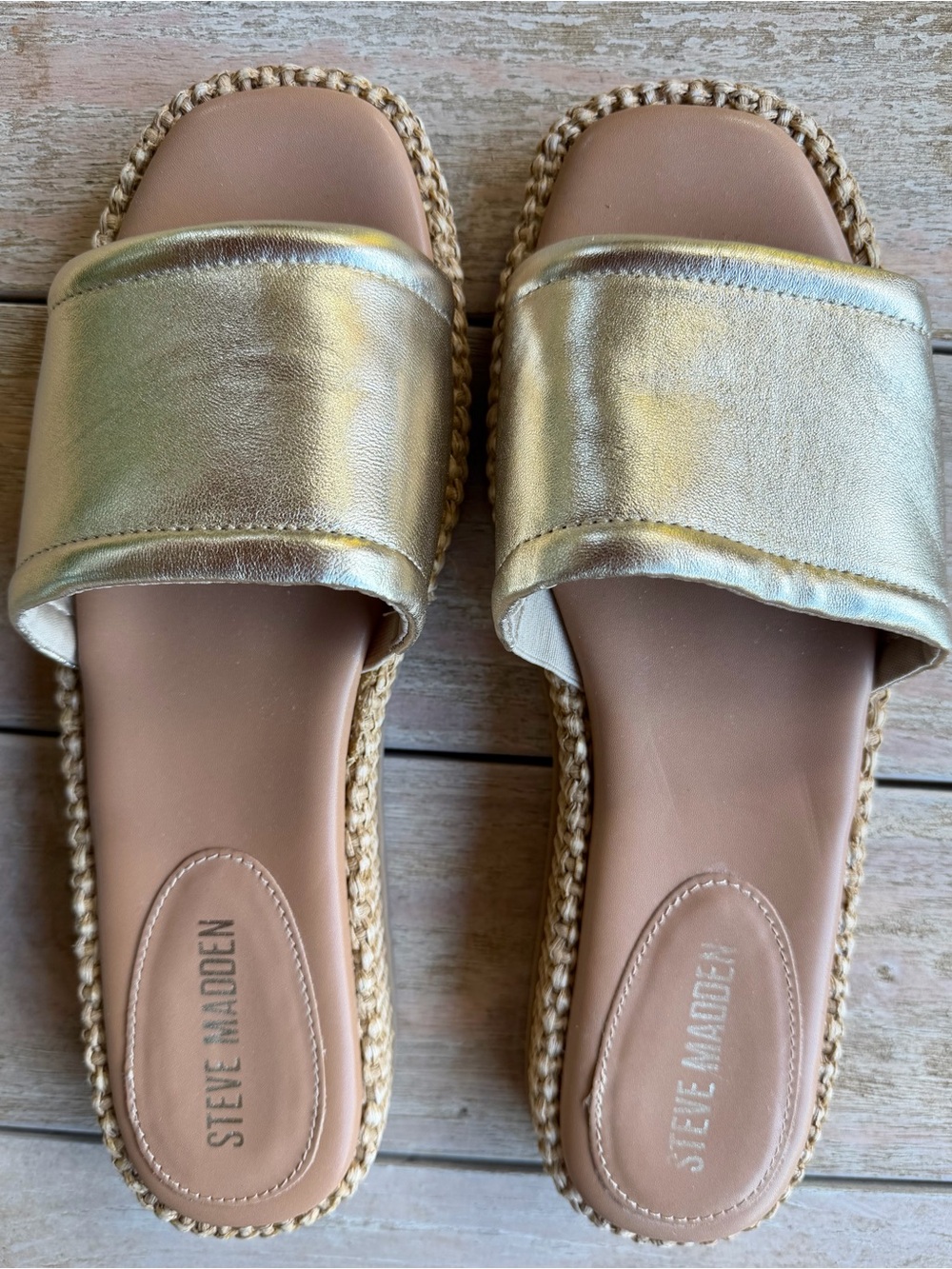 Steve Madden Metallic Gold Slide Espadrille Sandals